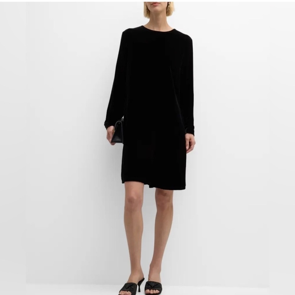 Eileen Fisher Womens Black Solid Velvet Mini Dress SzSmall